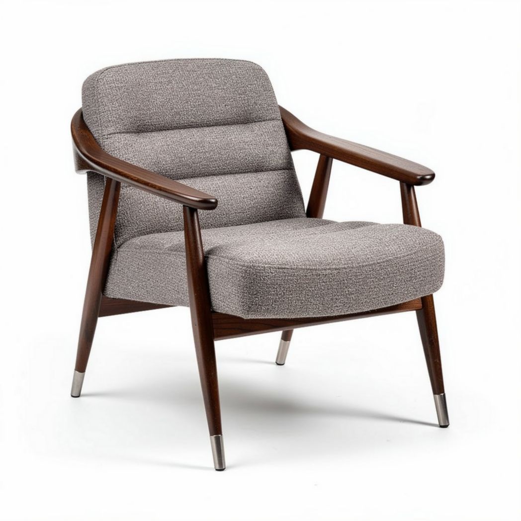 Fauteuil en tissu gris avec structure en bois de teck dimensions 80 x 70 x 80cm