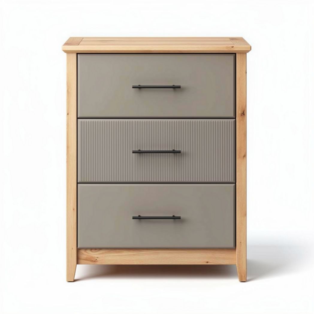 Commode en bois avec trois tiroirs gris 40 x 30 x 75cm pour rangement efficace