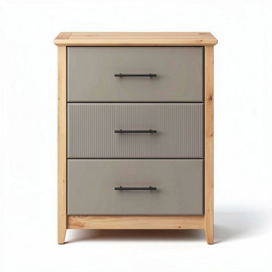 Commode en bois avec trois tiroirs gris 40 x 30 x 75cm pour rangement efficace