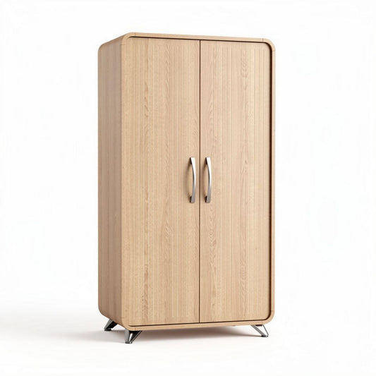 Armoire en bois clair à deux portes avec poignées métalliques de 80 x 40 x 180cm