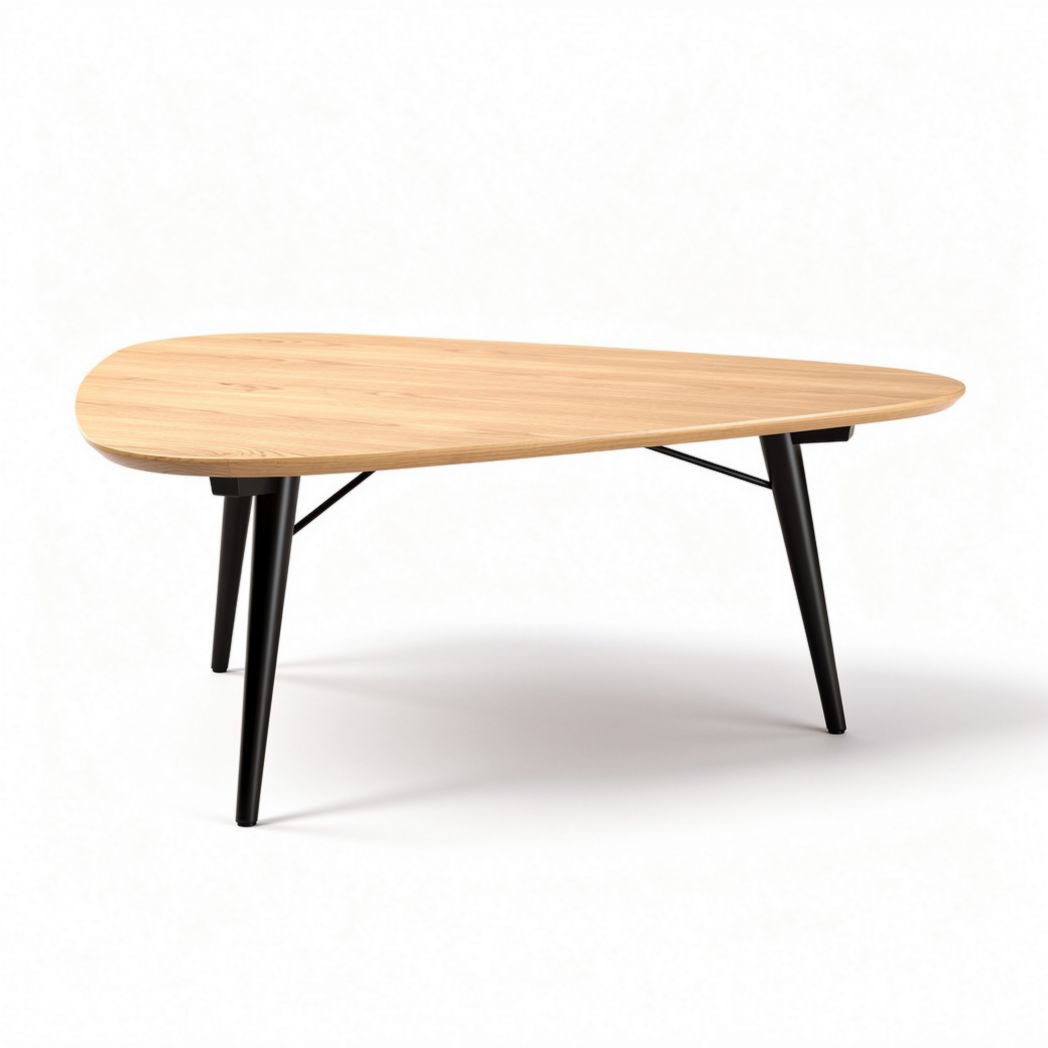 Table basse en bois naturel dimensions 150 x 80 x 75cm avec pieds noirs