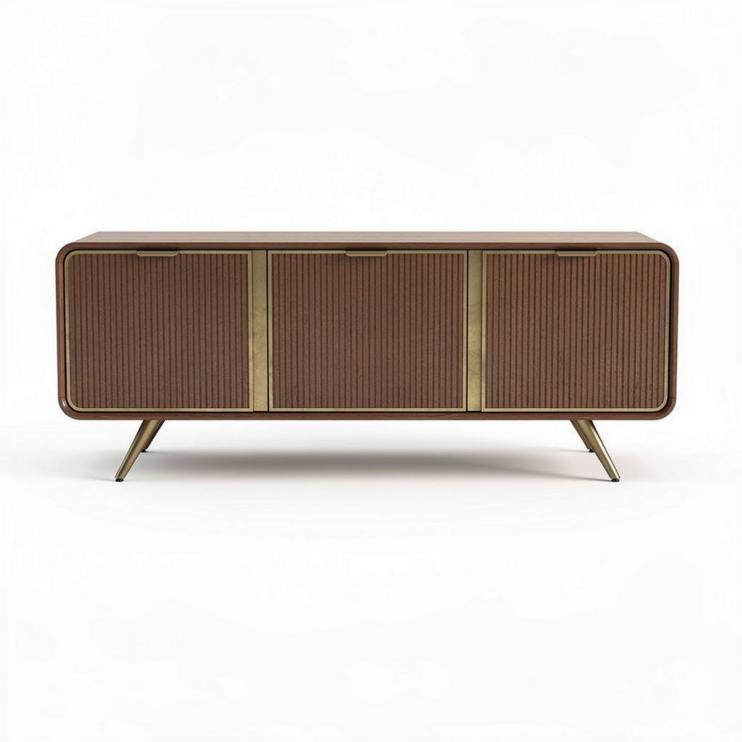 Buffet en bois avec finition brune et pieds en métal doré 150 x 40 x 70cm