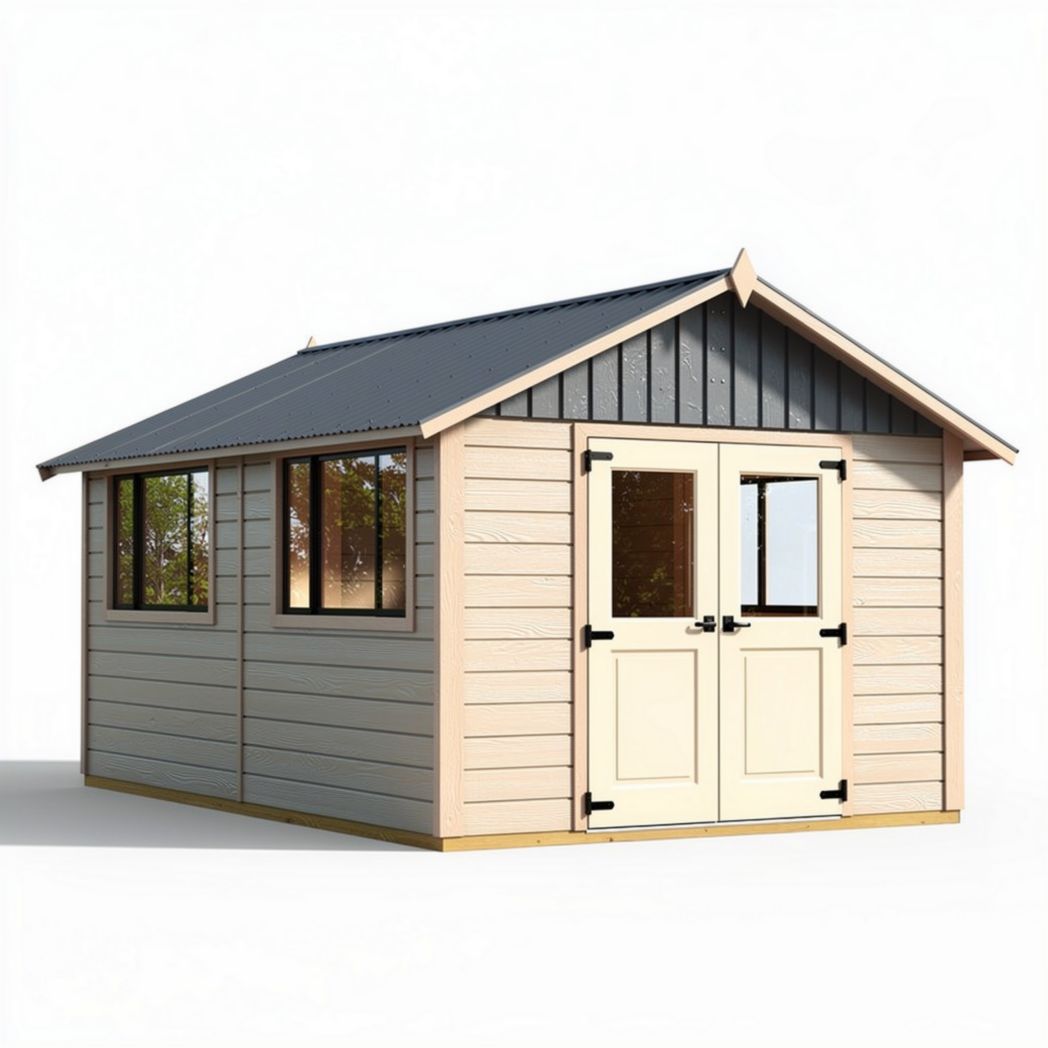 Abri de jardin en bois traité 300 x 240 x 240 cm avec fenêtres et porte double