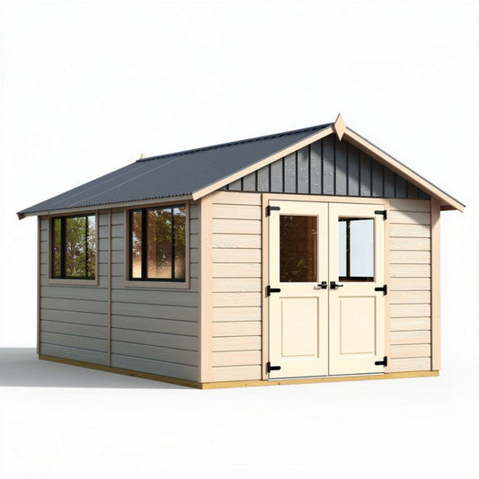 Abri de jardin en bois traité 300 x 240 x 240 cm avec fenêtres et porte double