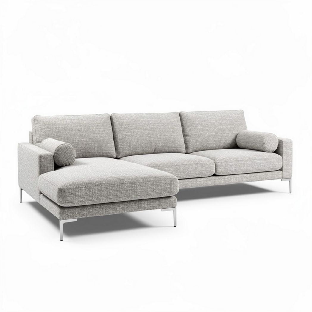 Canapé d'angle en tissu gris avec accoudoir long 250 x 90 x 85cm