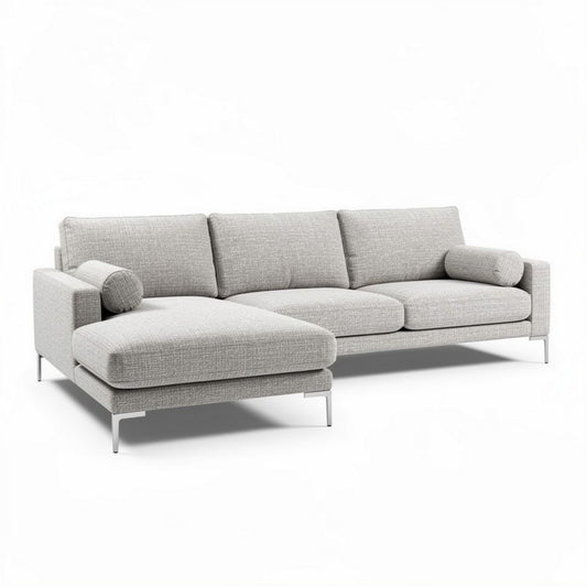 Canapé d'angle en tissu gris avec accoudoir long 250 x 90 x 85cm