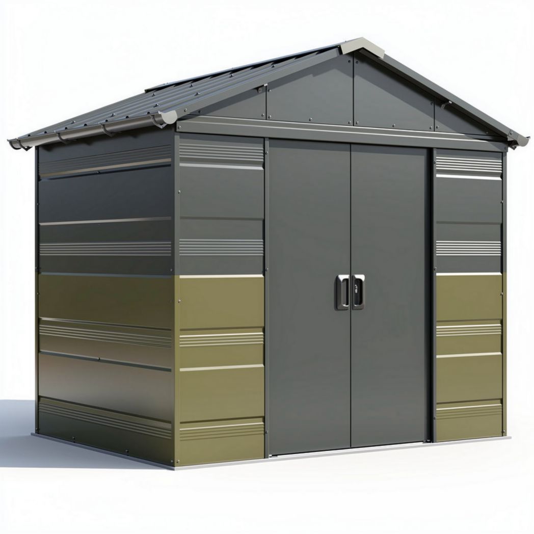 Abri de jardin en métal 200 x 150 x 180 cm couleur gris et vert avec portes doubles