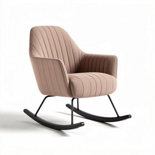 Fauteuil à bascule en tissu rose avec structure en métal noir dimensions 80 x 75 x 85cm
