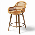 Tabouret de bar en rotin tressé couleur miel avec pieds en métal doré 42 x 45 x 100cm