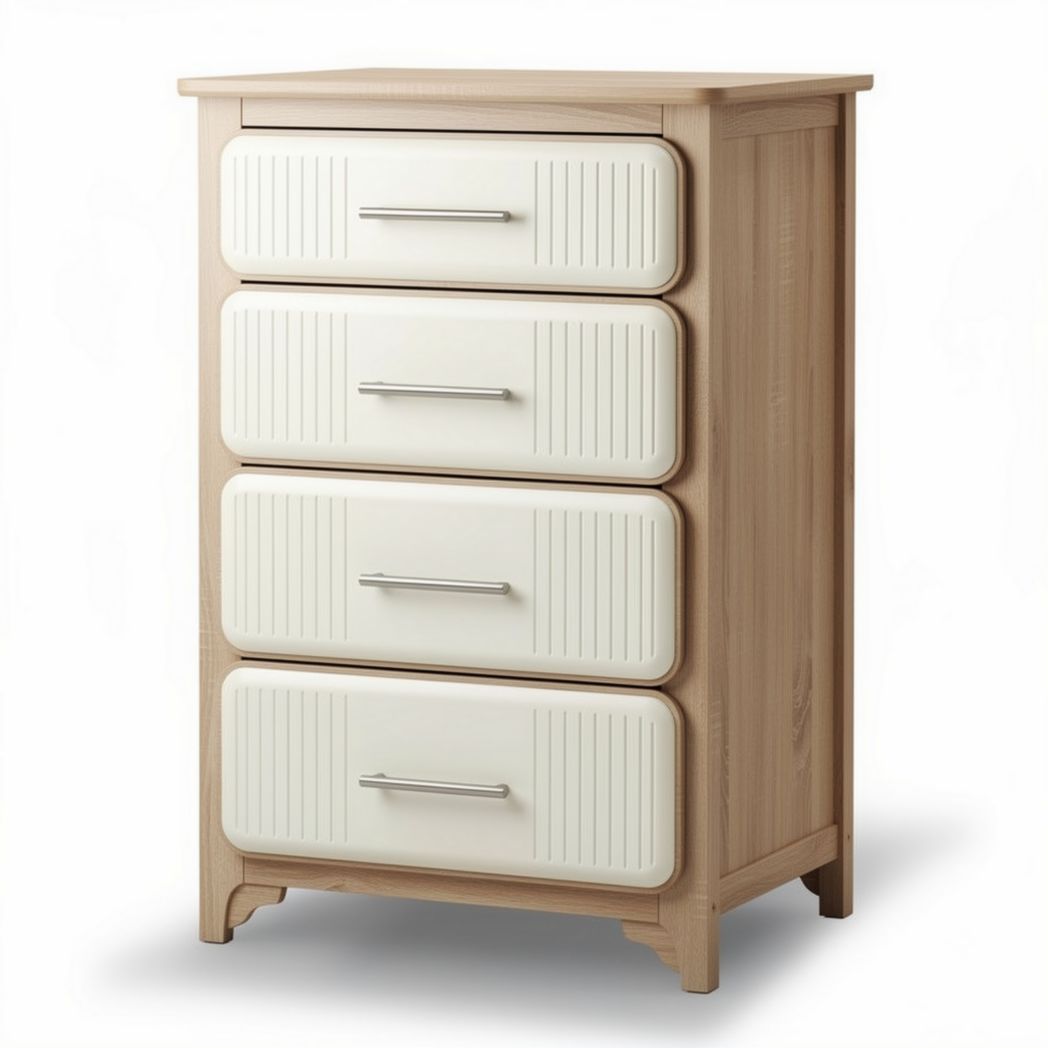 Commode en bois avec quatre tiroirs en blanc et finition naturelle 40 x 30 x 80cm