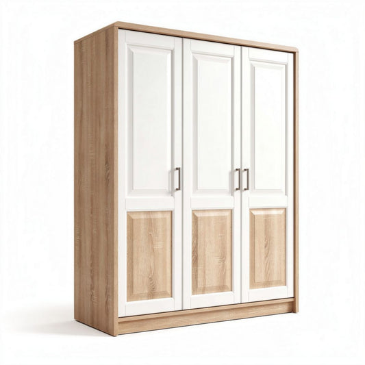Armoire en bois avec portes blanches et finitions en chêne 150 x 50 x 200cm