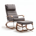 Fauteuil à bascule en bois avec repose-pieds en tissu gris 90 x 70 x 100cm